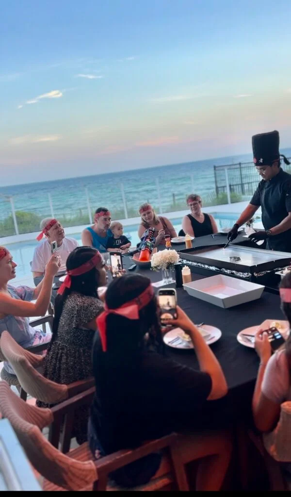 Live hibachi cooking service with ocean view